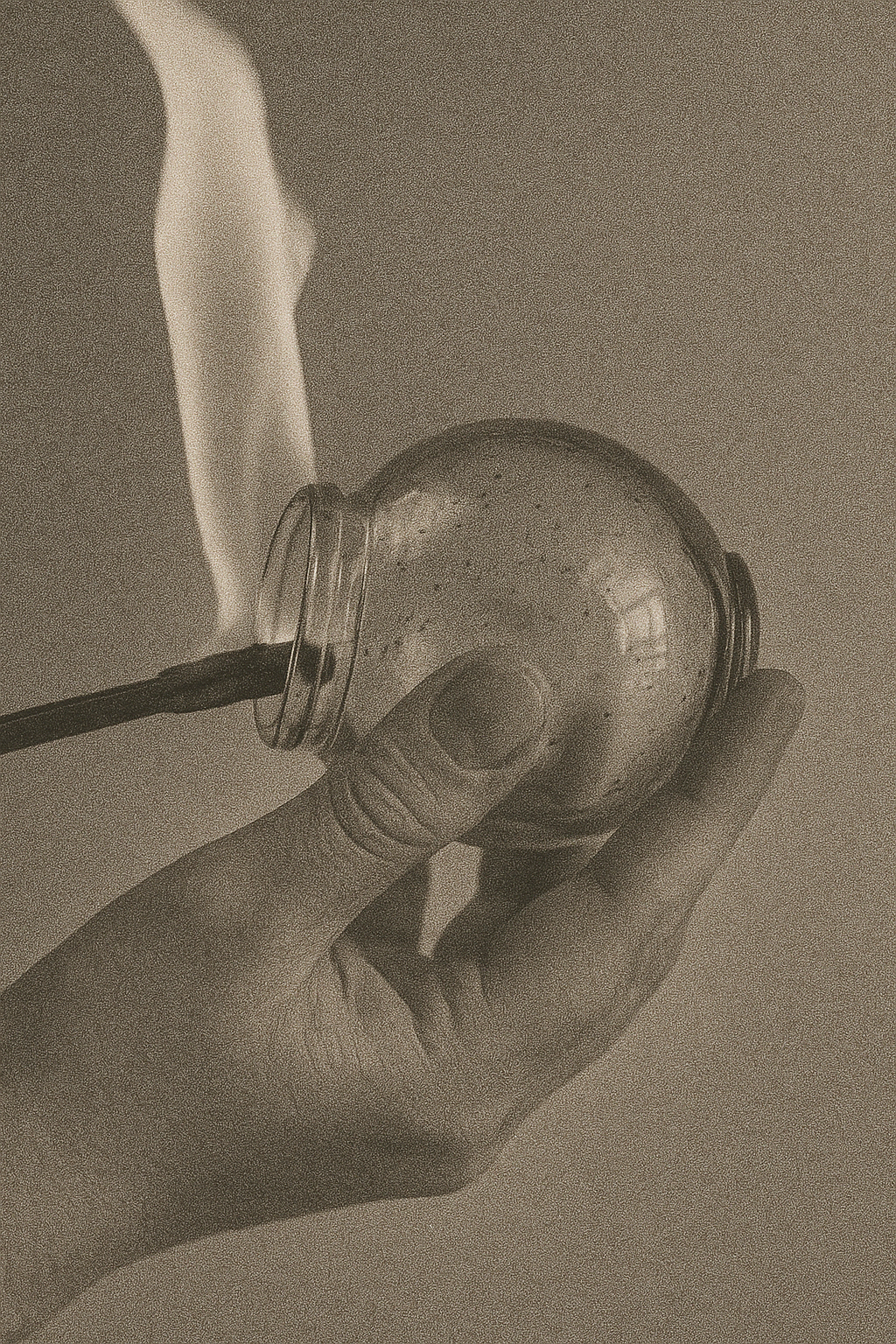 Person holding a glass cup performing fire cupping