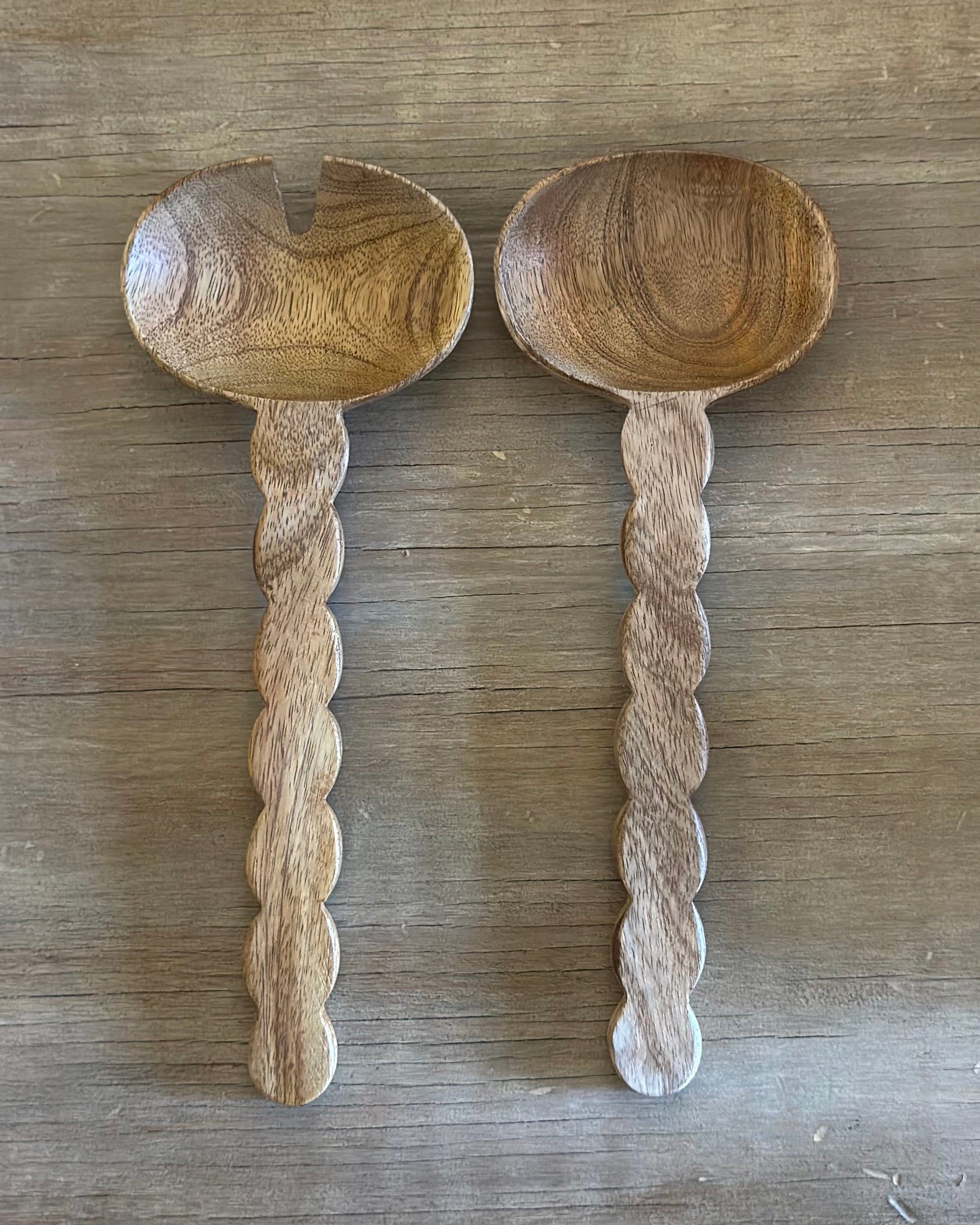 Carved Mango Wood Salad Servers