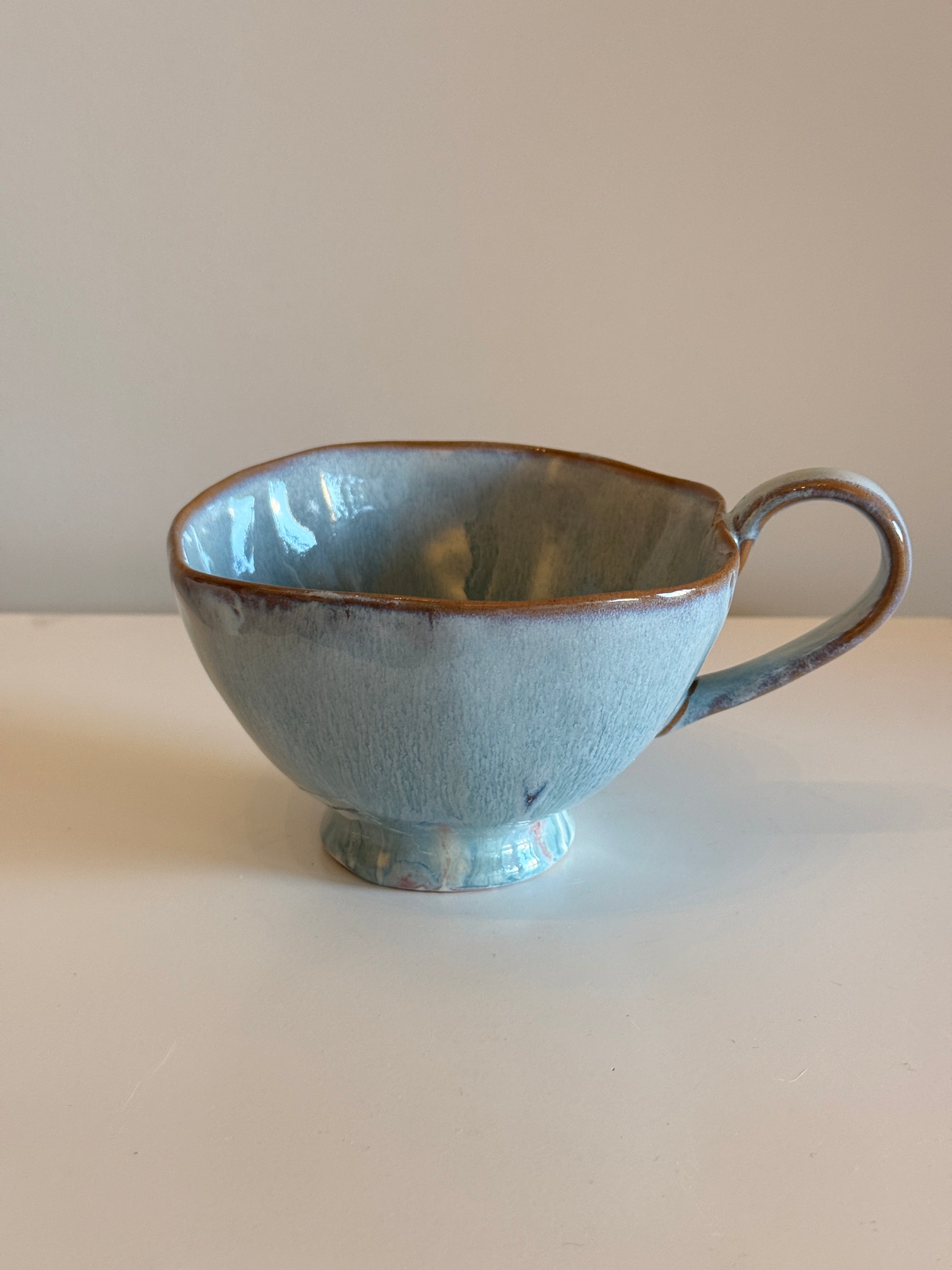 Stoneware Footed Tea Mug - Powder Blue